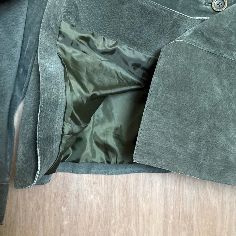 Chico's Palm Desert Olive Green Suede Leather Jacket Blazer Size 2 (L 12) NWT - Picture 4 of 8